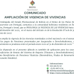 Comunicado ampliación de la vigencia de las vivencias